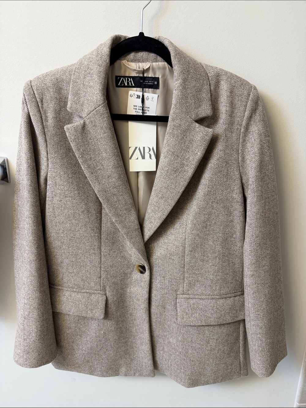 ZARA Women's Taupe Single-Button Tailored Blazer